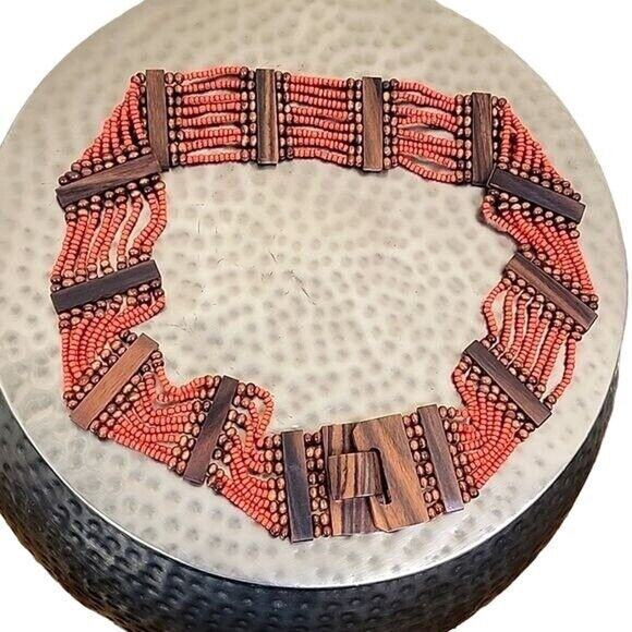 Unbranded Accessories - Monies Inspo Women's Wood Red Glass Beaded Hip Belt Stretchable OS